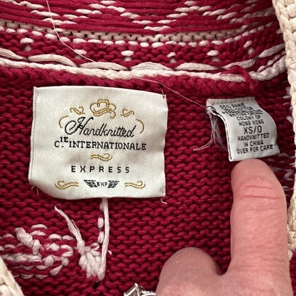 Vintage Cie International Magenta Pink Beaded Floral Hand-Knitted Sweater XS - Picture 8 of 14